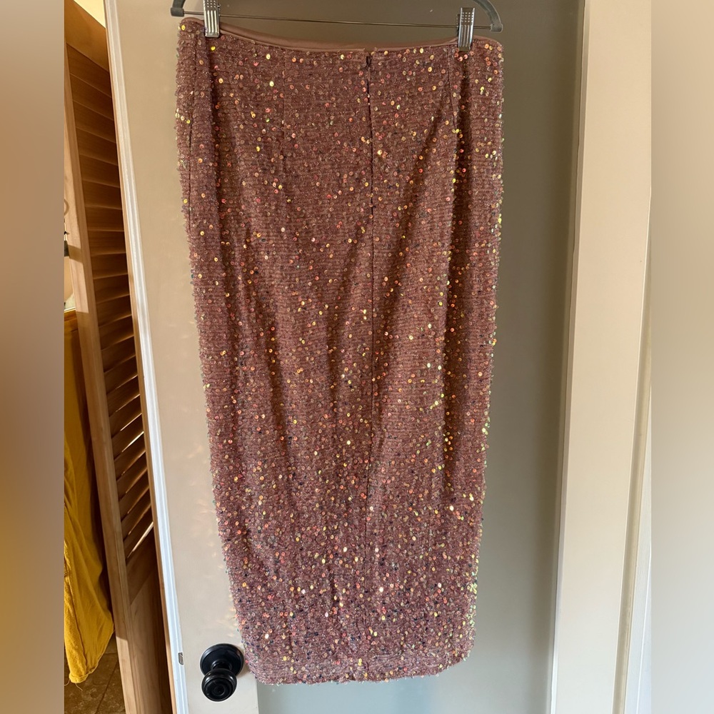 Lulus Sparkling Behavior Mauve Pink Sequin High-rise Midi Skirt - Size L - Picture 3 of 4